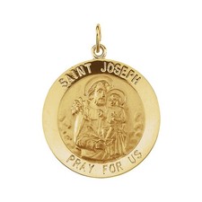 14k Yellow Gold St. Joseph Medal Disc Charm or Pendant, 25mm