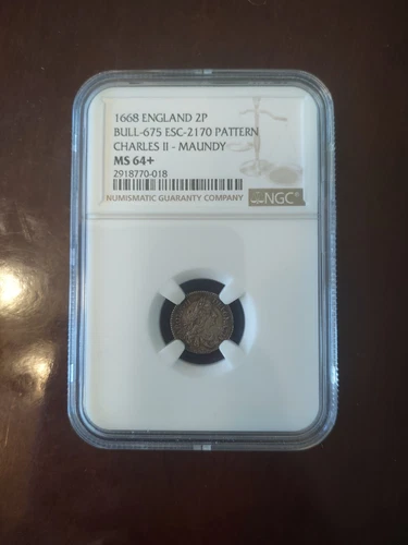 NGC MS64+ 1668 Pattern Silver 2 Pence! Top Pop! None Come Close To This Coin!