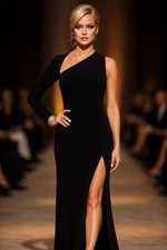 Betsy Adam Asymmetric Black Long Sleeve Gown Modern Elegance sz 10 Edgy  LBD