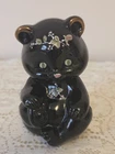 Fenton Glass Black Bear Figurine Floral Hand Painted Signed