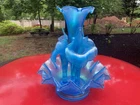 VINTAGE FENTON 90TH ANNIVERSARY CELESTE BLUE STRETCH GLASS 4 HORN EPERGNE