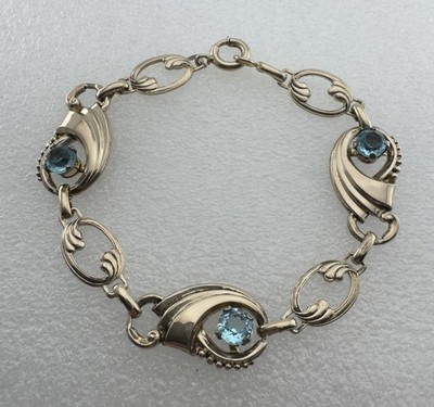 Vintage Harry Iskin Gold Filled 12k Bracelet Blue Topaz Victorian Style
