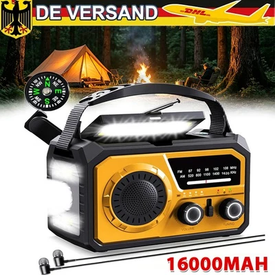 Camping Solar Kurbelradio Bluetooth 5.3 mit 16000mAh Notfall Power Bank SOS - Bild 1 von 4