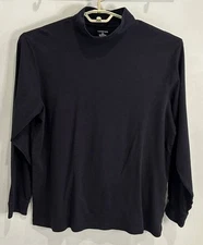 Lands End Mens Mock Neck Turtleneck Long Sleeve Shirt Cotton Navy Blue XL 46 48