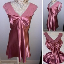 Vintage SHINY Full Chemise Silky SATIN Liquid Pink Nightie Gown Chiffon Plus 2X
