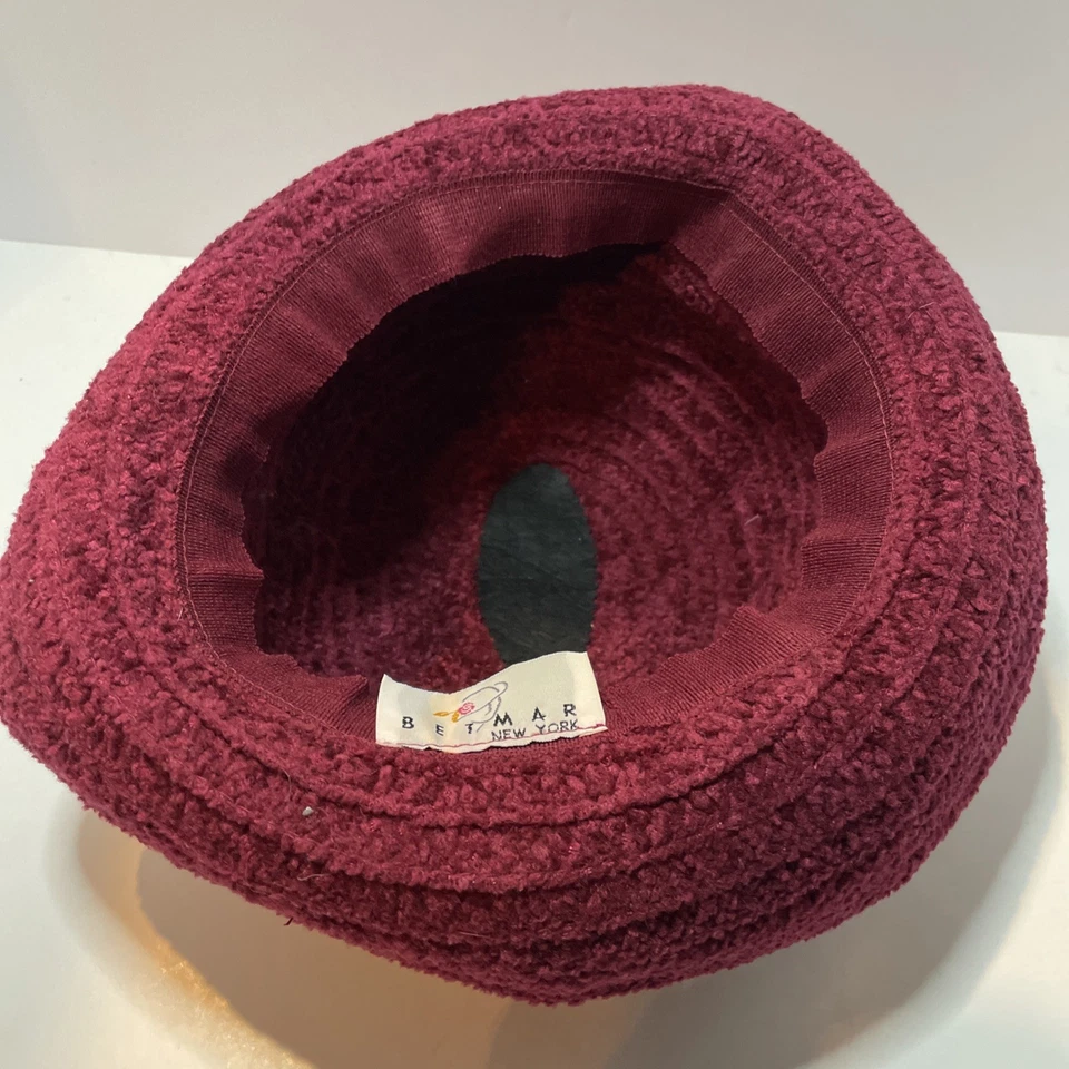 Betmar New York Mujer Borgoña Ala Rollo Cubo Sombrero Boho Elegante Shabby Retro  Foto 2 de 2