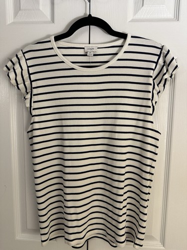 J Crew Short Sleeve Rib Crew Neck Striped Tshirt US Women's XL EUC