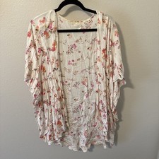 Emory Park Kimono Top Womens Large Cream Floral Cottage Bloom Core Cardigan Open
