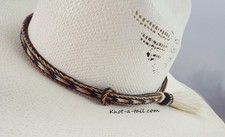 Unique Horsehair hat band, Lg white side tassel, Cinnamon-white-black design