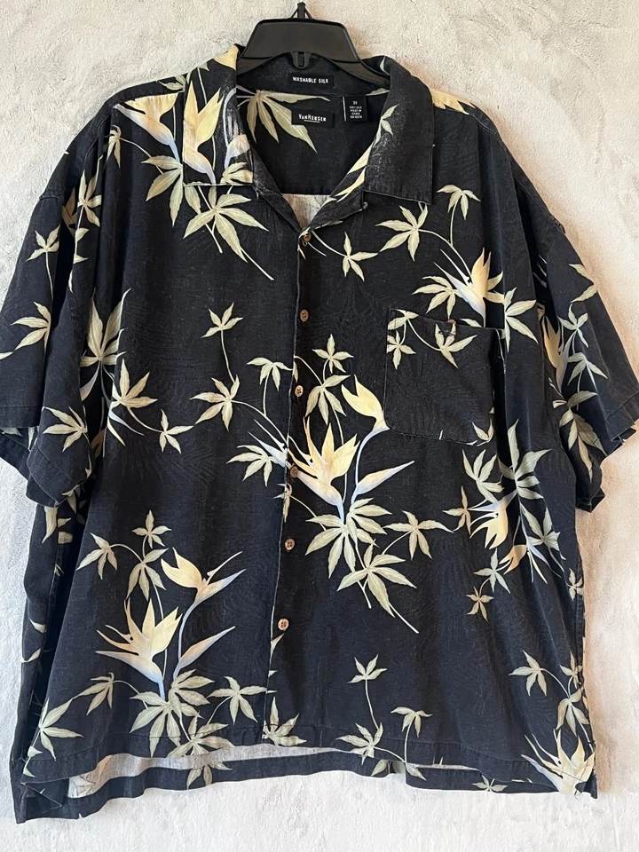 Van Heusen Men's Casual Button-Down Shirt Black 3X Silk - Image 2 of 4