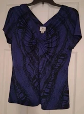 *Worthington* Womens Top, Size Petite Medium, Royal Blue, Black, V Neck & Back