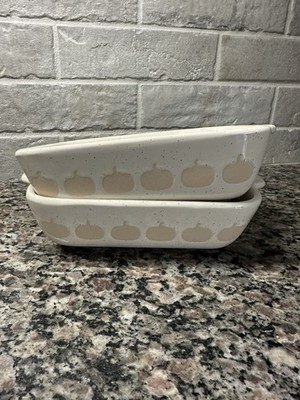 2 Stoneware Baking Dishes With Pumpkin Design