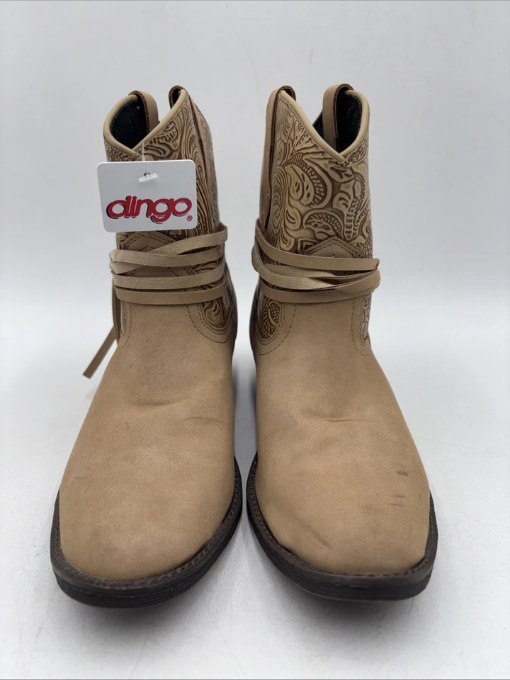 Dingo VALERIE Taupe Floral Tooled Knotted Pull On Western Boots Women’s 7.5 M - Image 2 of 4