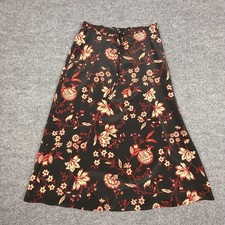 Sag Harbor Skirt Womens Medium Black Floral A-Line Midi Elastic Waist
