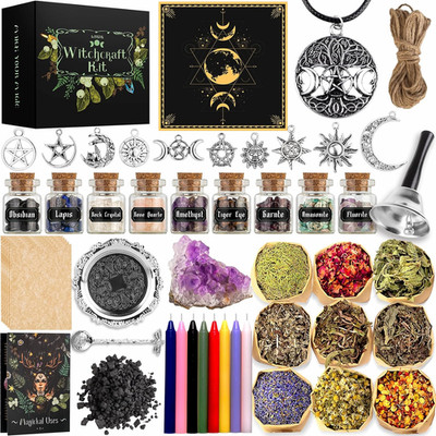 Witchcraft Supplies Kit 56 Pcs Spells Box Herbs Crystals Candles Wiccan Tools