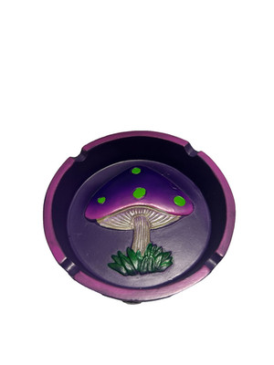 Fujima Mushroom Themed Around Polyresin Ashtray | Purple & Green | 4.25