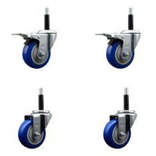 3.5 Inch Blue Poly Swivel 3/4 Inch Expanding Stem Caster Set 2 Total Lock Brakes