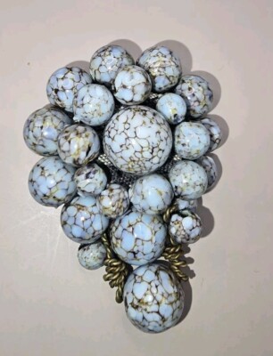 Sewn Glass Bead Vintage Art Deco Grape Peking Glass 2'' Turquoise Glass