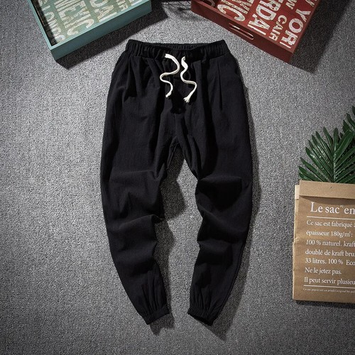Baumwolle Leinen Haremshose Herren Einfarbig Gummibund Streetwear Jogginghose 2025 - Bild 21 von 44