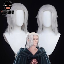 Final Fantasy XIV FF14 Emet-Selch Cosplay White Wig Hair Halloween Accessories