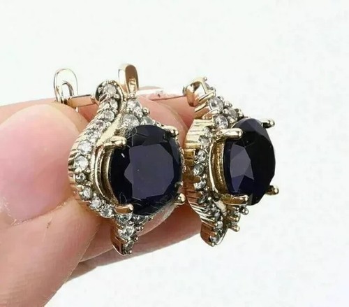 2 CT Round Cut Lab Created Sapphire Huggie Hoop Earrings 14K Yellow Gold Plated - Picture 2 of 4