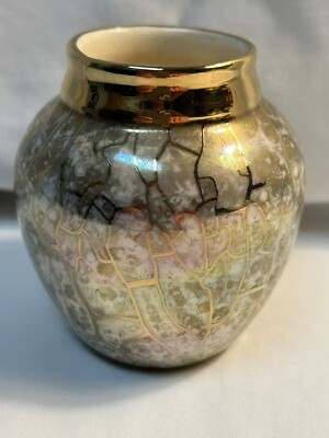 Vintage Nielsen Extraordinary Ceramics Vase ~ Pearl Iridescent Gold Overlay 1996