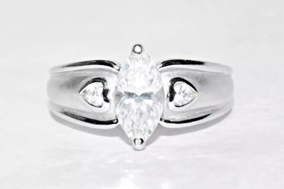 14ct White Gold Band ring (3.50g) Marquise-cut Diamonique Solid 14ct White Gold