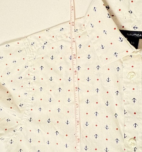 Nautica Size 10 Boys Long Sleeve Button Up White W/red Polka Dots & Blue Anchors - Picture 5 of 16