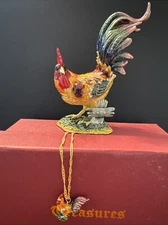 Treasures Deva Bejeweled Enamel Chicken Rooster Trinket Box W Necklace