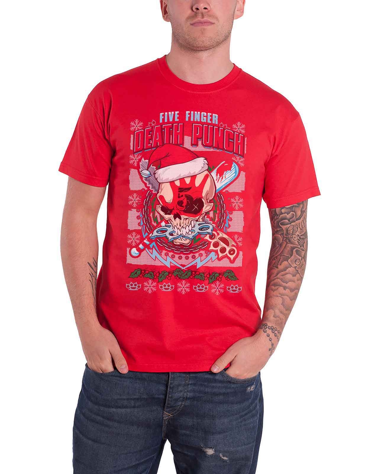 Five Finger Death Punch T Shirt Zombie Kill Xmas Band Logo new Official Mens Red