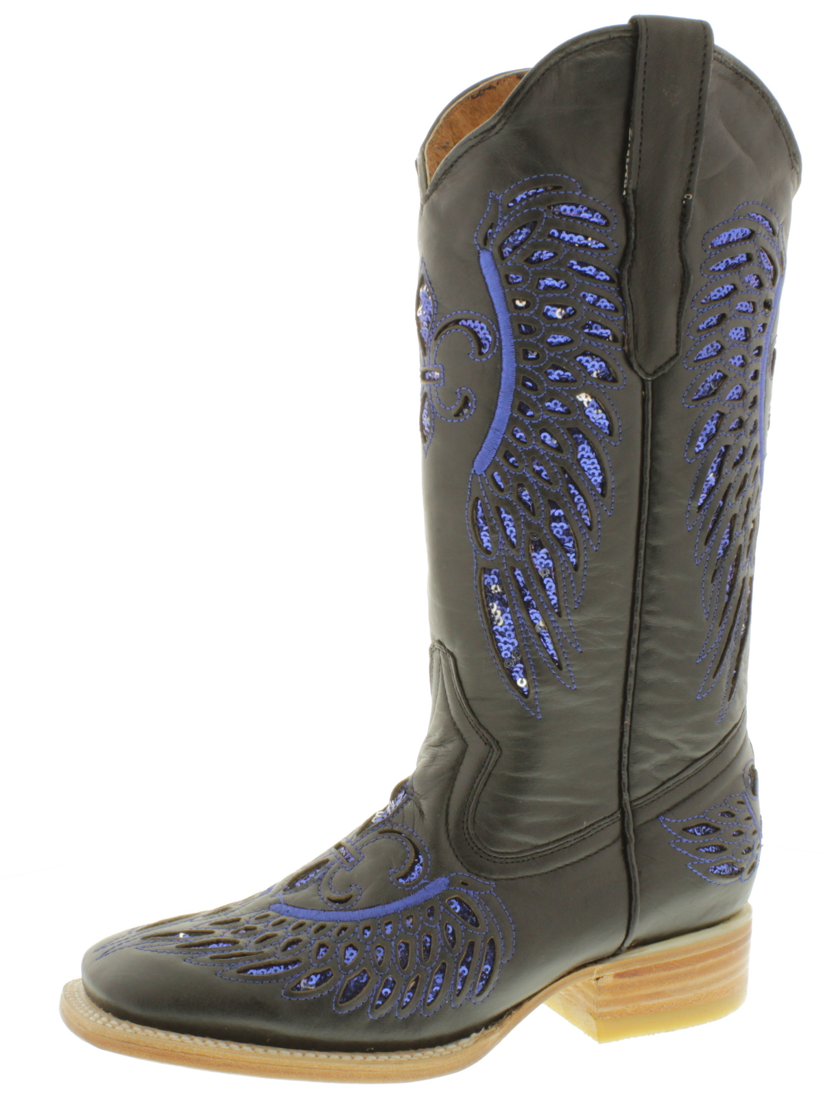 Negro de Mujer Flor Azul Lentejuelas alas Cuero Dedo Del Pie Cuadrado Cuero alas Vaquera botas 4c8bbb Negro de Mujer Flor Azul Lentejuelas alas Cuero Dedo Del Pie Cuadrado Cuero alas Vaquera botas 4c8bbb