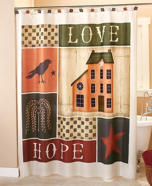 Primitive Country Star Shower Curtain Hooks Willow Tree Checkers Home Sweet Home eBay