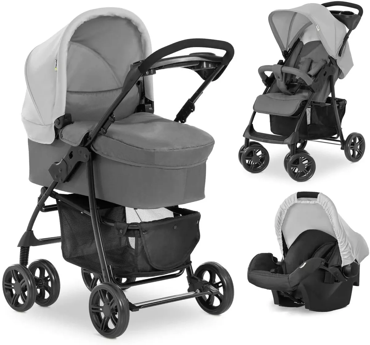 Hauck shopper trio 3 in1 pushchair buggy pram carseat carrycot Grey Set  Upto 4YS 4007923153413