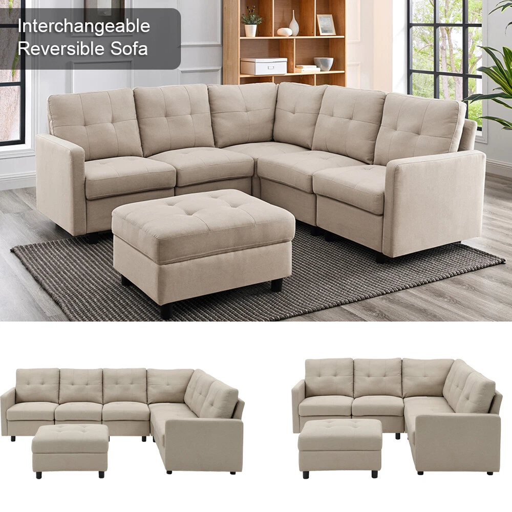 Sectional Sofa Chaise Set with Ottoman Reversible Modular
