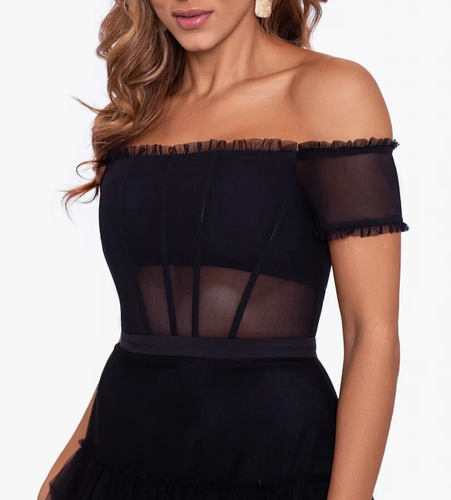 Neu mit Etikett $ 299 Betsy & Adam schulterfreies Tüll-Korsettkleid Stufen 0 - Bild 3 von 6