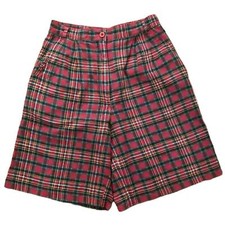 Izod Lacoste Vintage Red Tartan Plaid Shorts Womens Size 6 Preppy High Rise