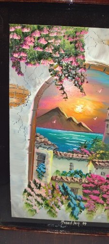 Vintage Hand Painted Tile Wall Art Of Mazatlan Mexico By A Lopez 8 x 12. Framed  - Picture 4 of 7