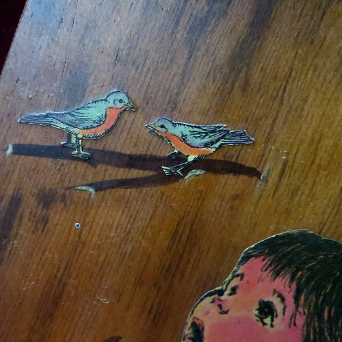 VTG MCM Marilu Artist 1960s Decoupage Singing Boy Birds Rustic Cabin Wood 10x8 - 第 5/9 張圖片