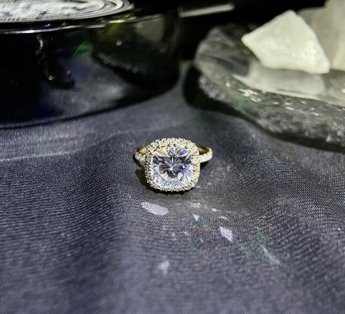 4.5Ct Cushion Cut Simulated Diamond Halo Engagement Ring 14k White Gold Finish - Picture 9 of 10