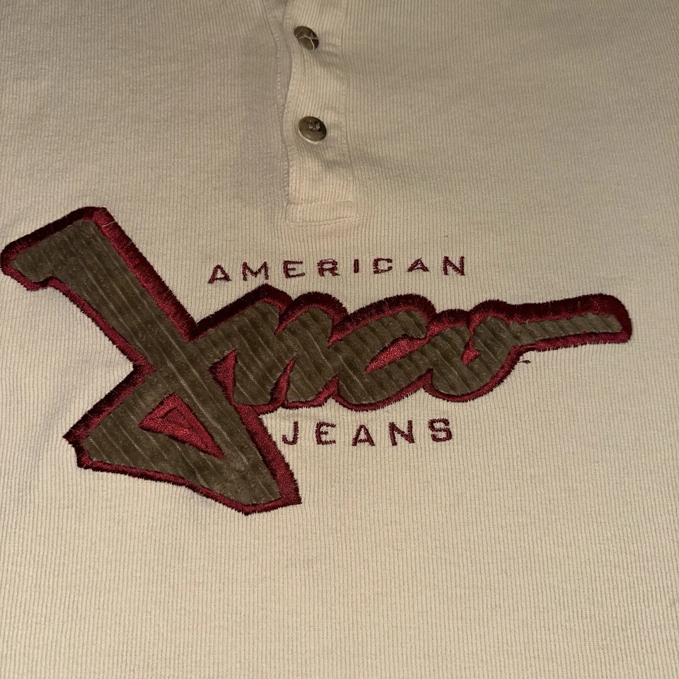 Camisa Henley Vintage JNCO Jeans 3 Botones Bordada Talla Grande Hecha en EE. UU. Foto 4 de 4