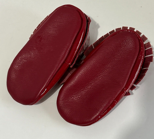 NEW Leather Red Mary Jane Shoe Moccasins Handmade Christmas Dress Baby 6" - Picture 4 of 9