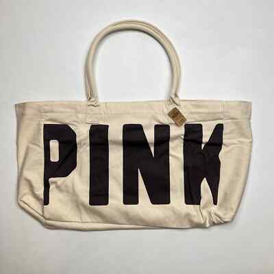 Victoria's Secret Pink 100% Cotton Tote Oversized Zip Top Beach Weekender Bag