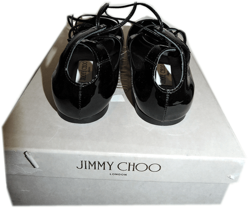Jimmy Choo Vita Flats Lace Up Pointy Toe Ballerina Flat Lace Up Black Shoe 37.5 - Picture 4 of 5