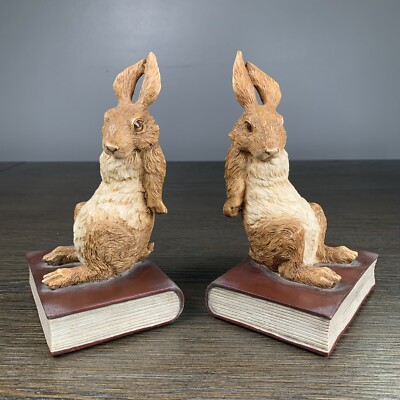 Rabbit Hare Standing on A Book Bunny Bookends Resin Wishful Thinking 7.5 