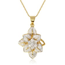 1.14cts Diamond 18K Jewelry Yellow Gold Pendant Ornament Flower Design Pattern