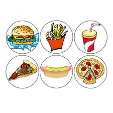 JUNK FOOD button set pizza hot dog french fries hamburger soda fast novelty cute