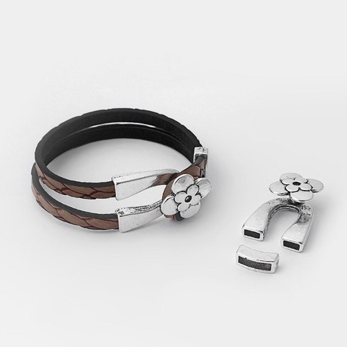 5Sets Flower Style Horseshoe Shaped Hook Clasp Fit 5*2mm Flat Leather Bracelet - Picture 2 of 11