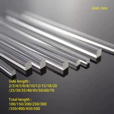 Side length 2~70mm Clear acrylic square rod Organic glass four sided stick screw