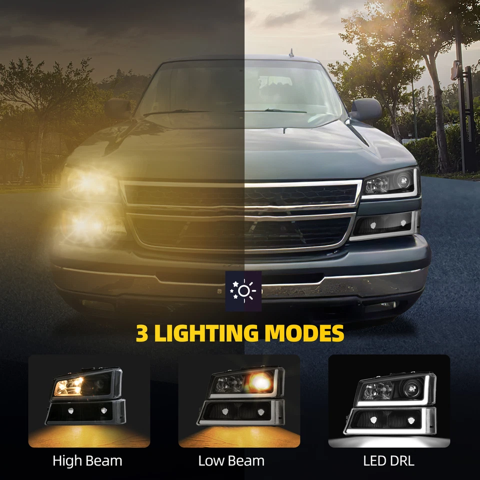 For 2003-2006 Silverado Avalanche LED Projector Headlights + Bumper + LED DRL - Image 3 of 4