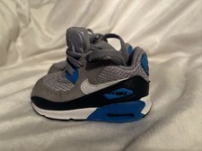 Nike Air Max 90 Kids 408110-083 Gray White Blue Lace up Sneakers Size 4C